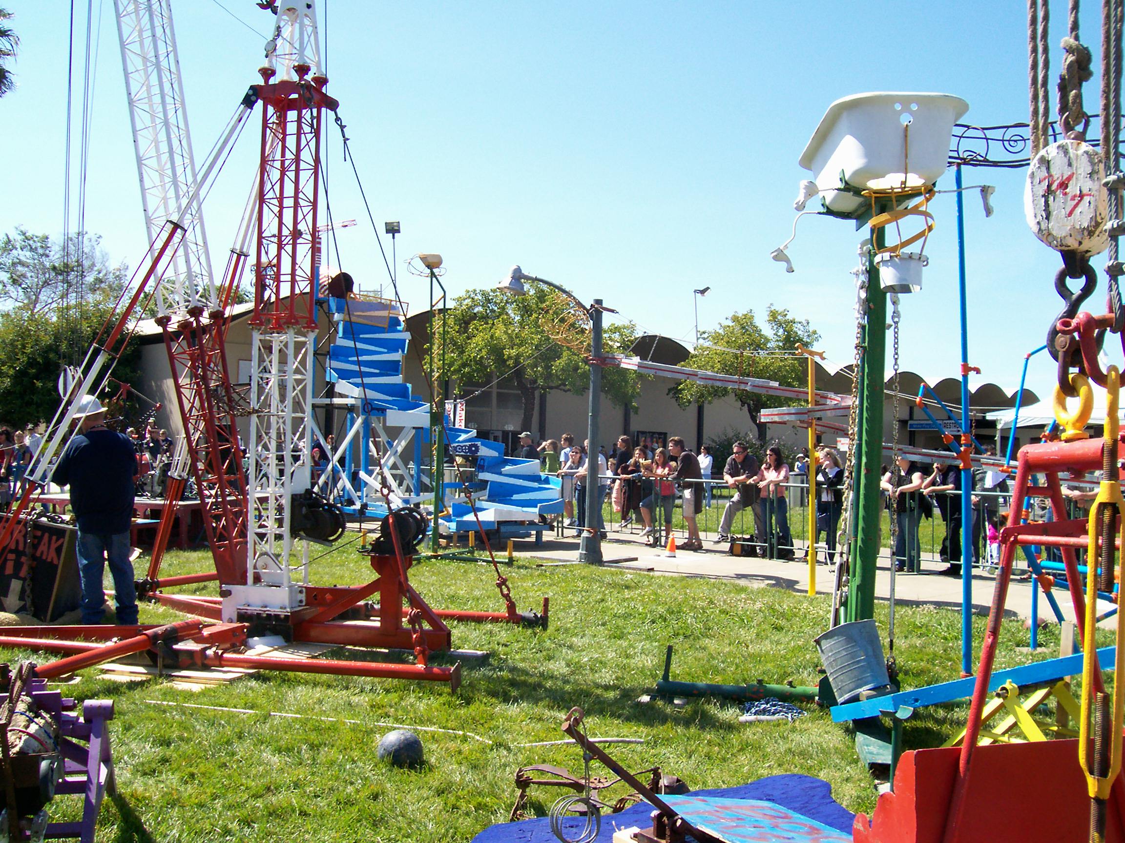 A giant version of the Mousetrap board game, the creation of which was directly inspired by Rube Goldberg.