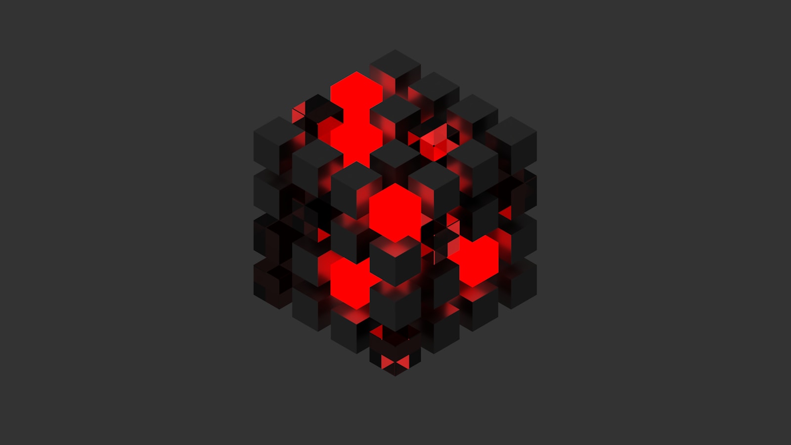 a black and red background with a hexagonal design