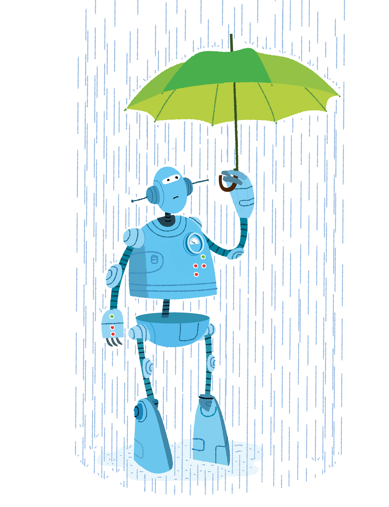 Robot in the rain illustration
