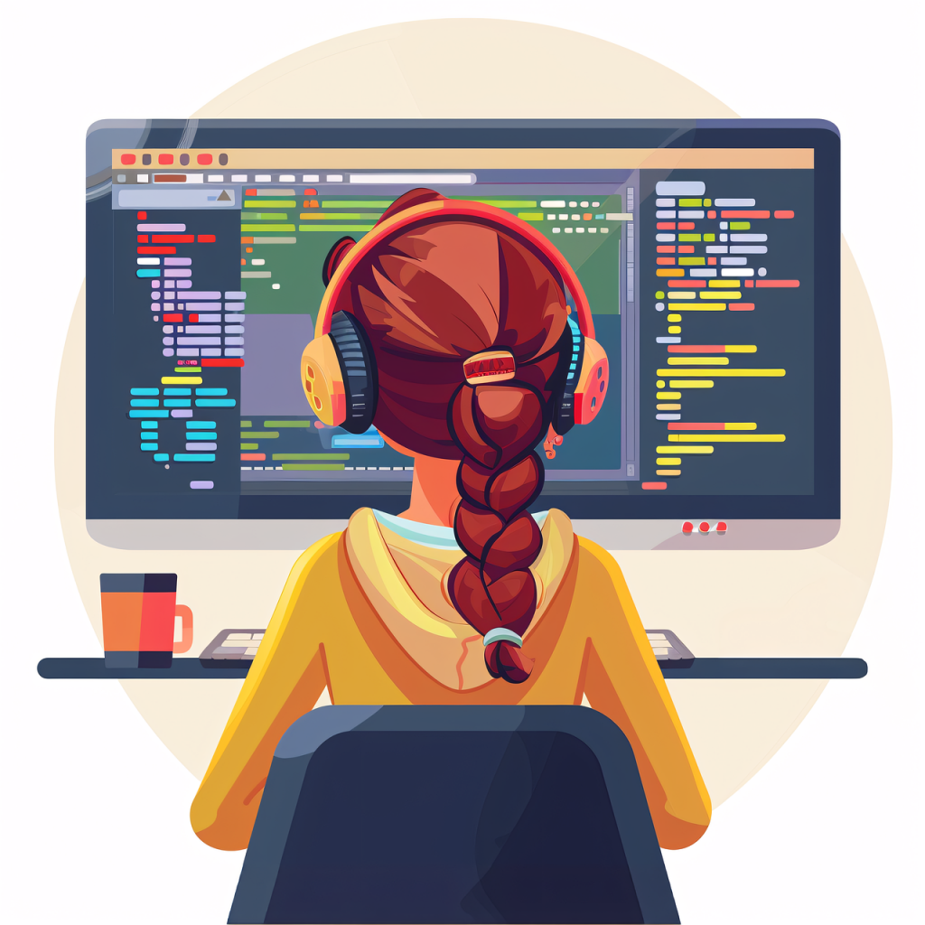 ai generated, woman, programmer, coding, computer, digital art, female, developer, desktop, code, screen, work, software, programming, woman coding, female programmer, tech, workplace, computer screen, coder, it professional, technology, desktop coding, tech worker, coding, coding, coding, coding, coding, developer, developer